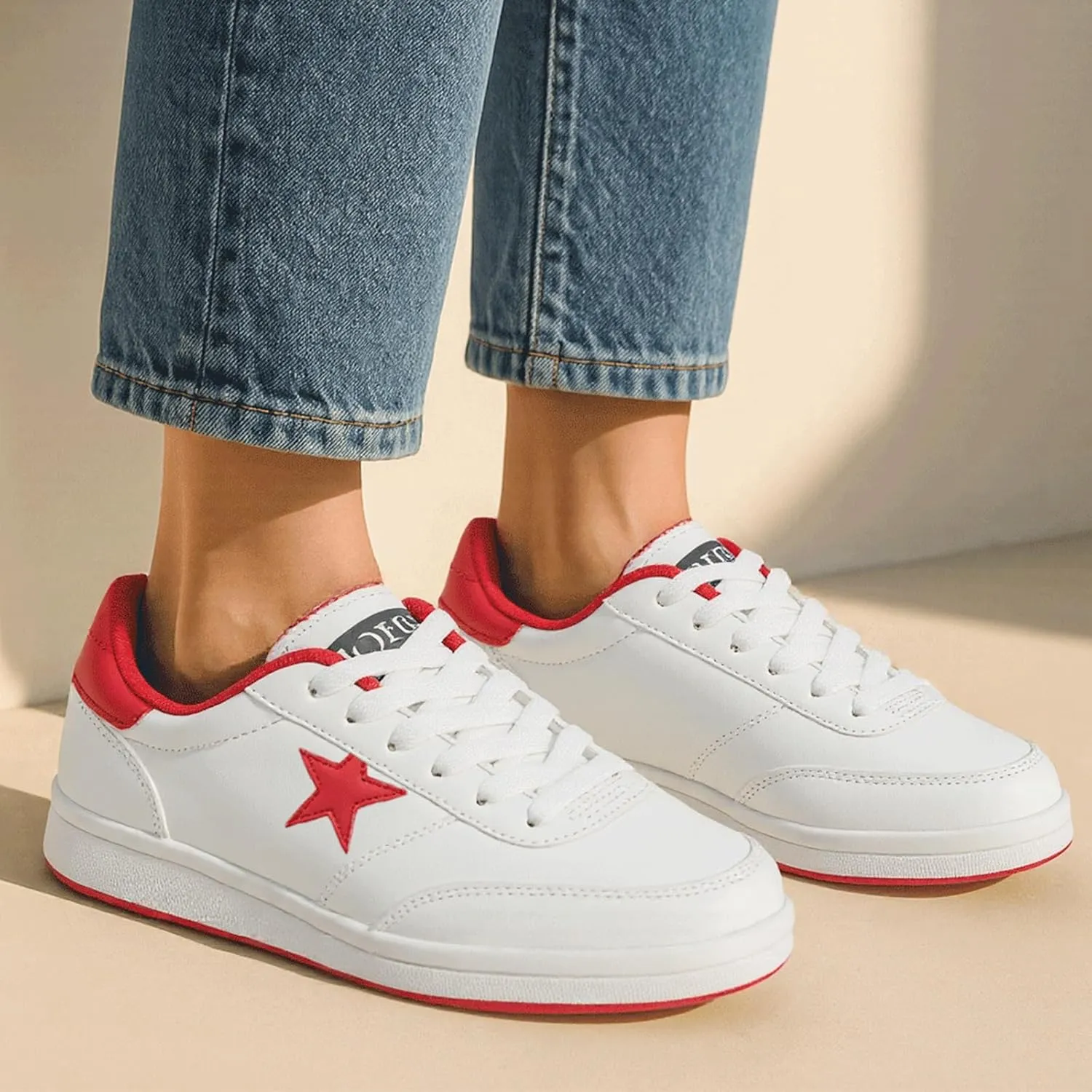 Women's Star Sneaker Lace Up Low Top Comfortable Cushioned Walking Shoes Casual Lightweight Breathable Tennis Shoes