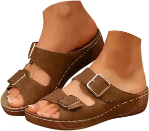 Women's Suede Orthopedic Platform Wedge Sandals 2025 Summer Dressy Open Toe Two Strap Wide Width Slingback Slip On Sandals Fashionable Walking Dress Shoes Arch Support