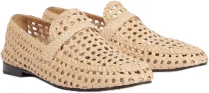 Women's Woven Loafers Breathable Cut Out Flat Shoes Leather Round Toe Low Heel Casual Slip On Work Shoes for Shopping Vacation