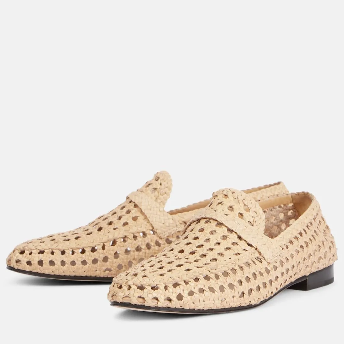 Women's Woven Loafers Breathable Cut Out Flat Shoes Leather Round Toe Low Heel Casual Slip On Work Shoes for Shopping Vacation