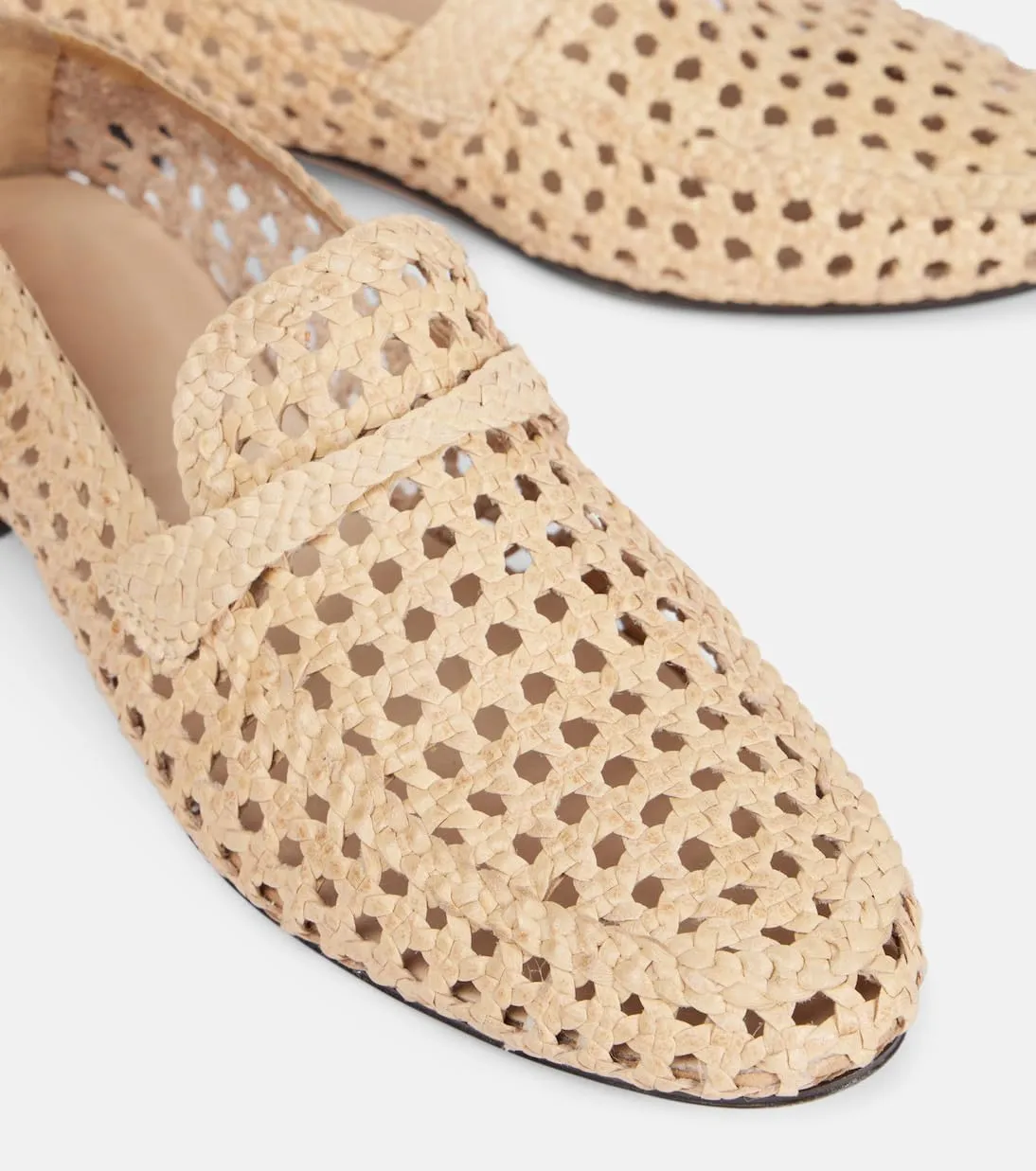 Women's Woven Loafers Breathable Cut Out Flat Shoes Leather Round Toe Low Heel Casual Slip On Work Shoes for Shopping Vacation