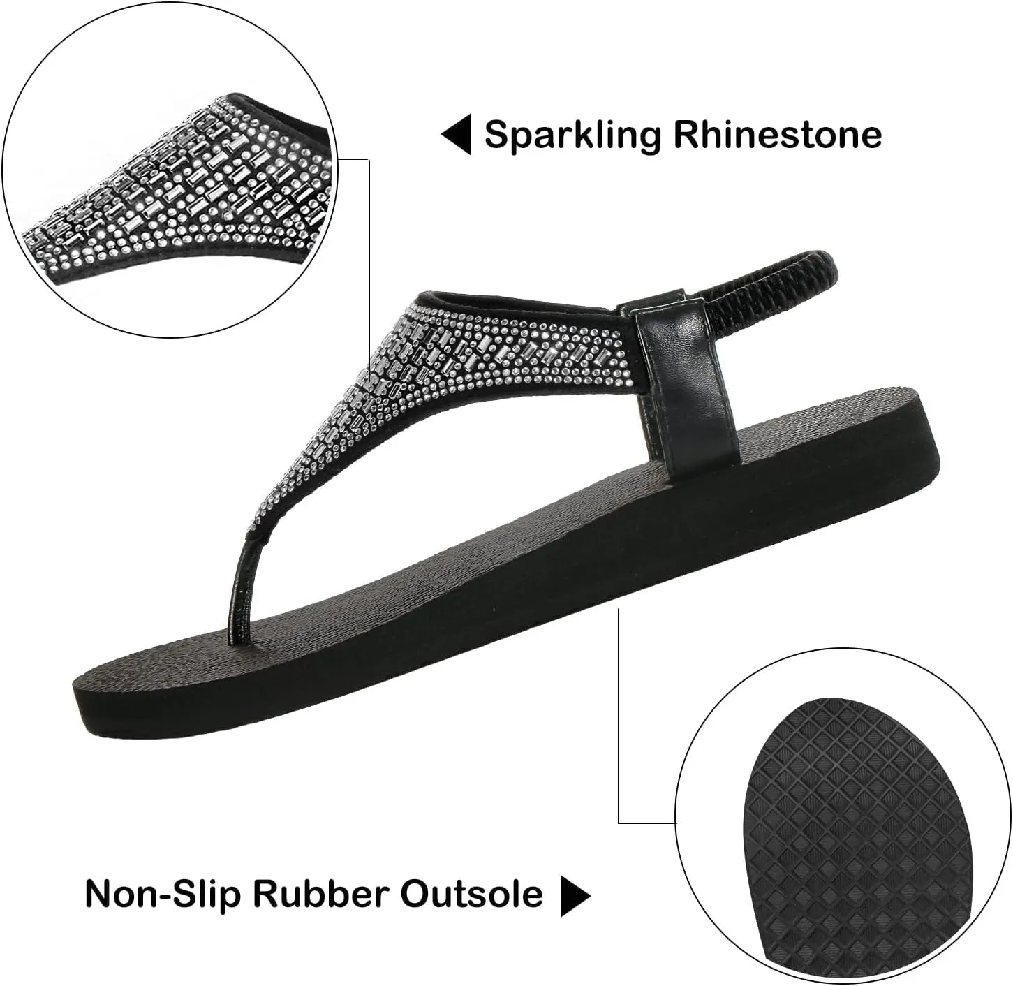 Women's Yoga Mat Flat Sling Sandals Slingback Rhinestone Flip Flops Sandal