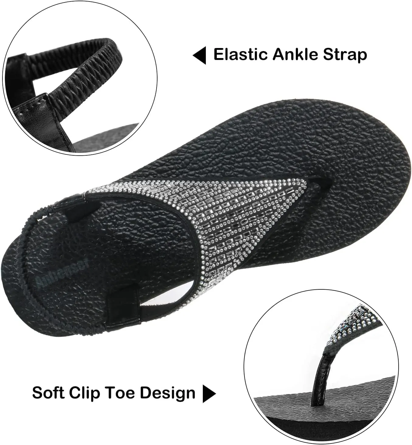 Women's Yoga Mat Flat Sling Sandals Slingback Rhinestone Flip Flops Sandal