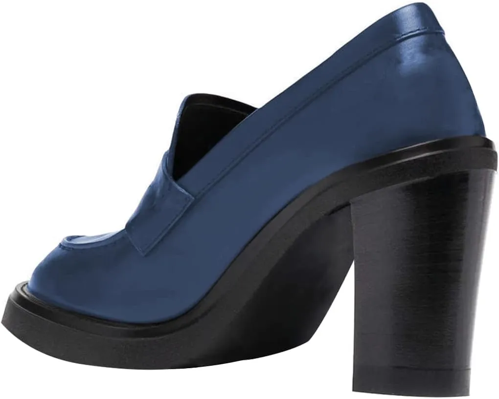 YDN Women Chunky High Heels Round Toe Oxford Loafer Shoes Slip On Office Work Pumps Size 4-16 US