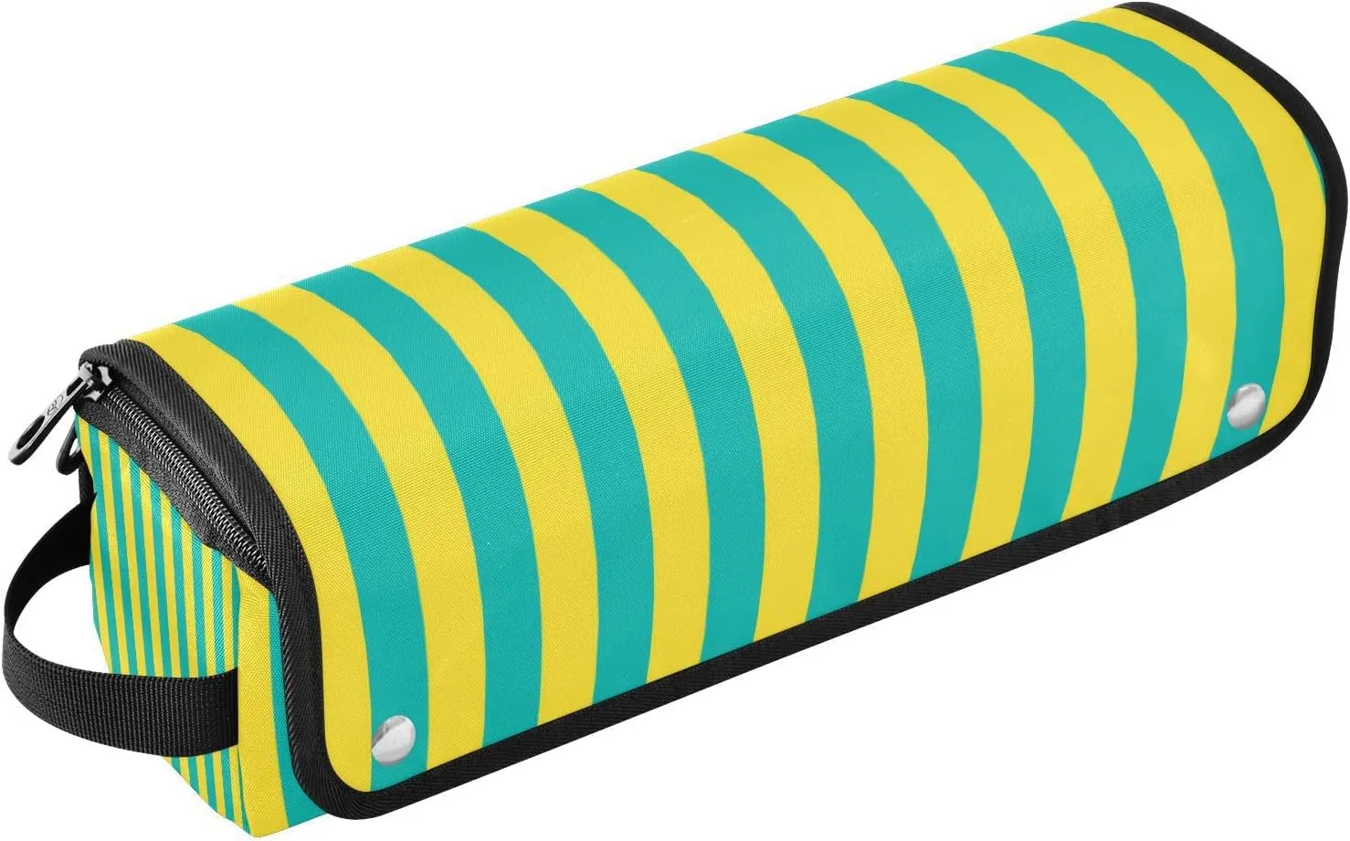 Yellow Blue Simple Stripe Hair Tool Travel Bag with Heat Resistant Mat Waterproof Flat Curling Irong Travel Organizer for Curling Iron Straightener Flat Hair Dryer