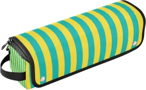 Yellow Blue Simple Stripe Hair Tool Travel Bag with Heat Resistant Mat Waterproof Flat Curling Irong Travel Organizer for Curling Iron Straightener Flat Hair Dryer