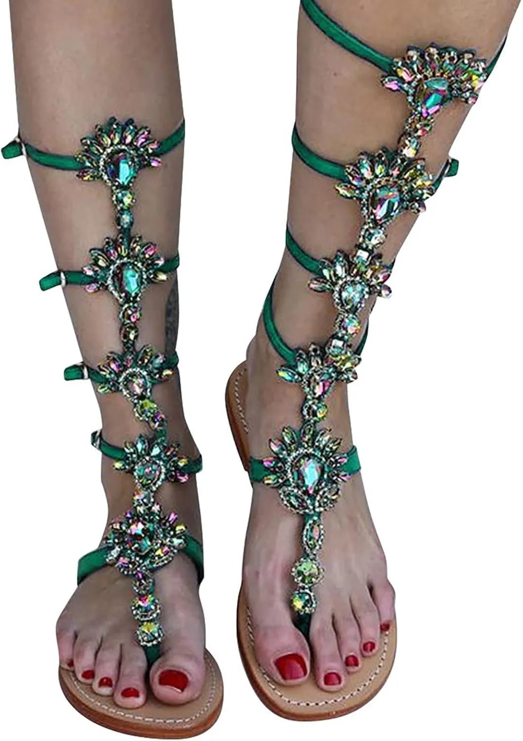 ZBYY Women's Rhinestone Flat Sandals,Flip Flops Beadeed Crystal Jeweled Sandal Summer Gladiator Beach Outdoor Dress Sandals
